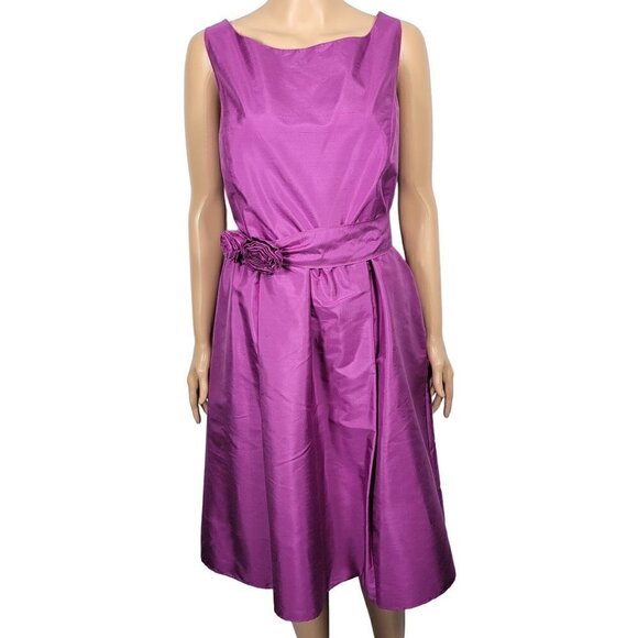 NWT Ann Taylor Women's Celebrations Silk Dupioni Purple Belted Dress Size 14 - Picture 1 of 16